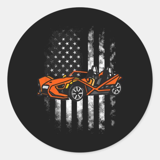 Slingshot Car Amerikaanse vlag 4 juli Ronde Sticker (Voorkant)
