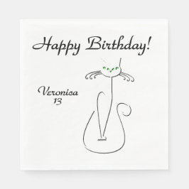 Slinky Black Cat Custom Tekst Groene Ogen Servet