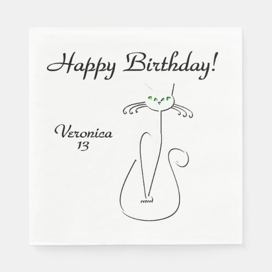 Slinky Black Cat Custom Tekst Groene Ogen Servet (Voorkant)