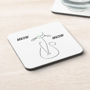 Slinky Black Cat Meow Custom Text Green Eyes Bier Onderzetter
