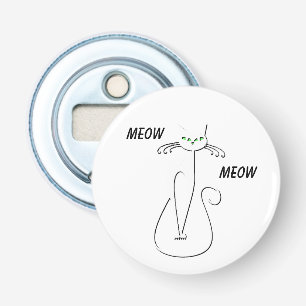 Slinky Black Cat Meow Custom Text Green Eyes Button Flesopener