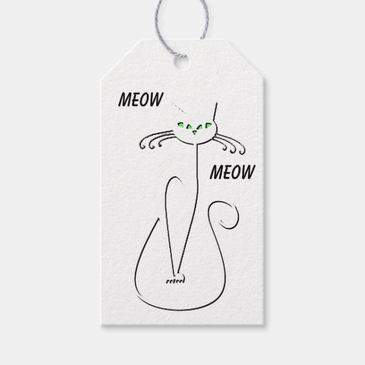 Slinky Black Cat Meow Custom Text Green Eyes Cadeaulabel (Voorkant)