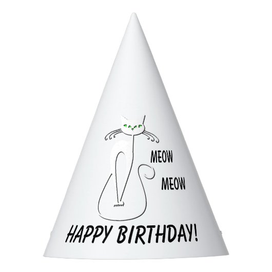 Slinky Black Cat Meow Custom Text Green Eyes Feesthoedjes (Voorkant)