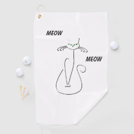 Slinky Black Cat Meow Custom Text Green Eyes Golfhanddoek