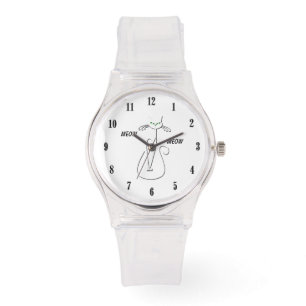 Slinky Black Cat Meow Custom Text Green Eyes Horloge