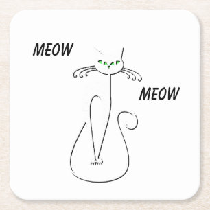 Slinky Black Cat Meow Custom Text Green Eyes Kartonnen Onderzetters