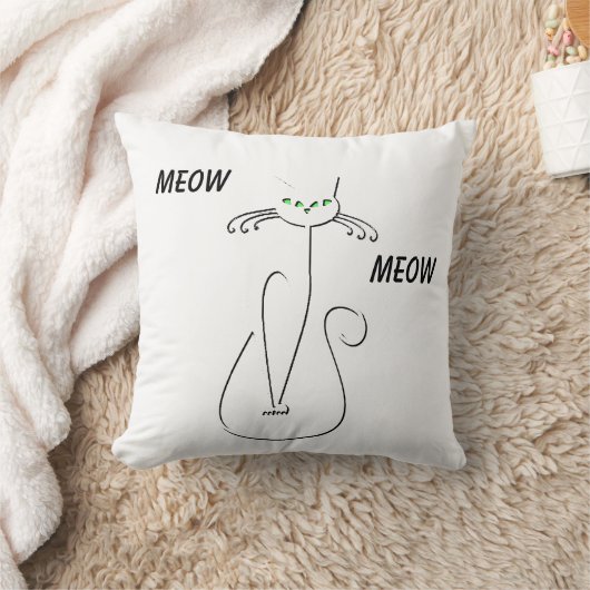 Slinky Black Cat Meow Custom Text Green Eyes Kussen (Deken)