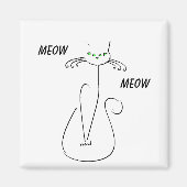 Slinky Black Cat Meow Custom Text Green Eyes Magneet (Voorkant)