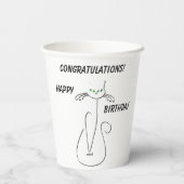 Slinky Black Cat Meow Custom Text Green Eyes Papieren Bekers (Achterkant)