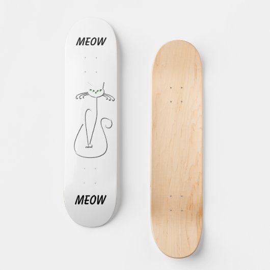 Slinky Black Cat Meow Custom Text Green Eyes Persoonlijk Skateboard (Voorkant)