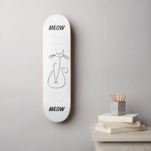 Slinky Black Cat Meow Custom Text Green Eyes Persoonlijk Skateboard