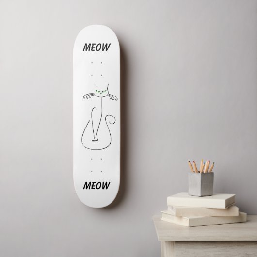 Slinky Black Cat Meow Custom Text Green Eyes Persoonlijk Skateboard (Muurkunst)