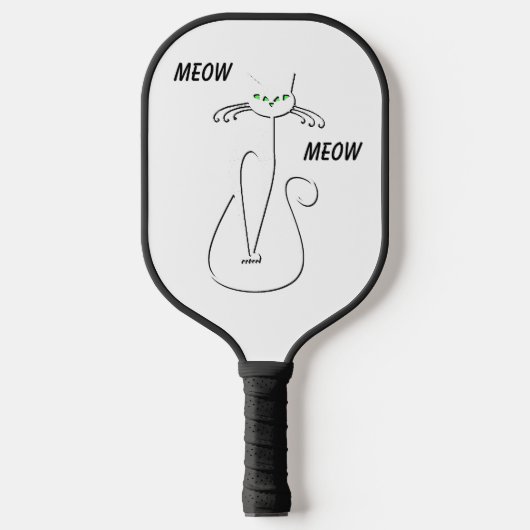 Slinky Black Cat Meow Custom Text Green Eyes Pickleball Paddle (Voorkant)