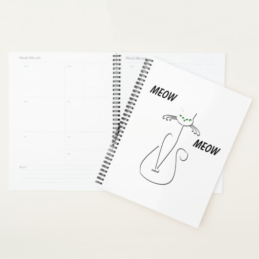 Slinky Black Cat Meow Custom Text Green Eyes Planner (Display)