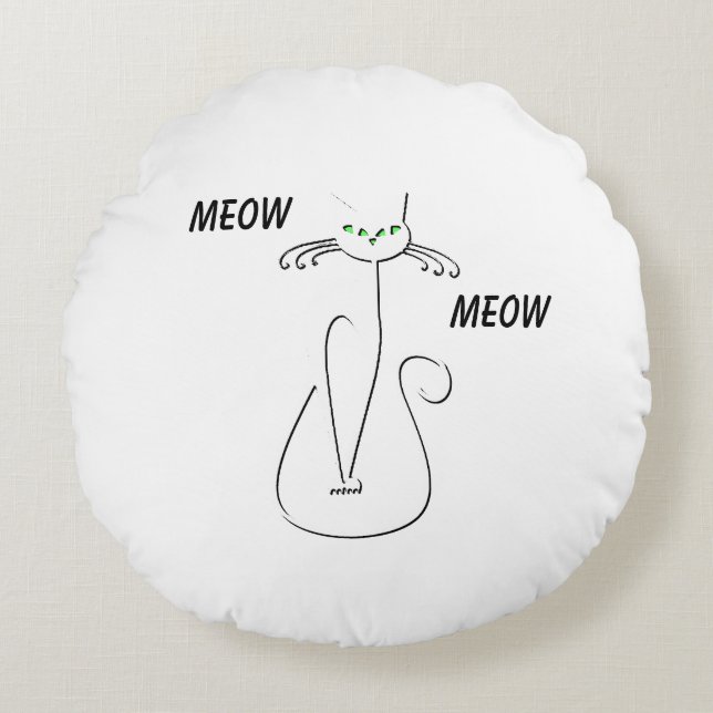 Slinky Black Cat Meow Custom Text Green Eyes Rond Kussen (Voorkant)