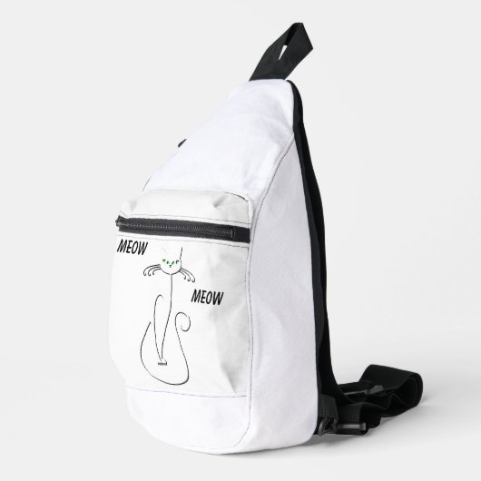 Slinky Black Cat Meow Custom Text Green Eyes Sling Bag (Rechterhoek)