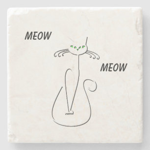 Slinky Black Cat Meow Custom Text Green Eyes Stenen Onderzetter