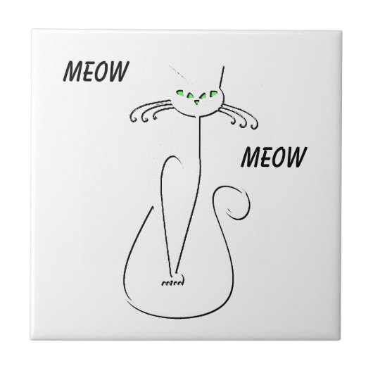Slinky Black Cat Meow Custom Text Green Eyes Tegeltje (Voorkant)