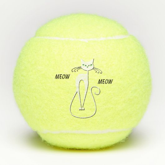 Slinky Black Cat Meow Custom Text Green Eyes Tennisballen (Voorkant)