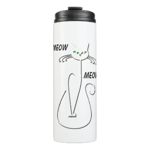 Slinky Black Cat Meow Custom Text Green Eyes Thermosbeker