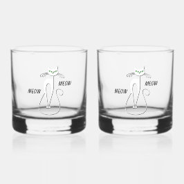 Slinky Black Cat Meow Custom Text Green Eyes Whisky Glas