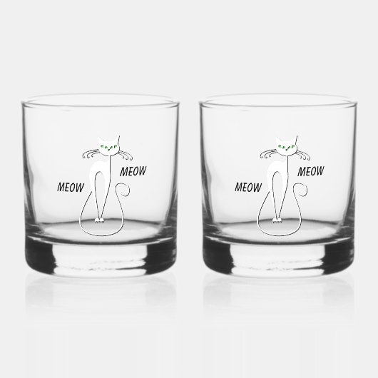 Slinky Black Cat Meow Custom Text Green Eyes Whisky Glas (Voorkant)