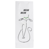 Slinky Black Cat Meow Custom Text Green Eyes Wijn Cadeautas (Achterkant)