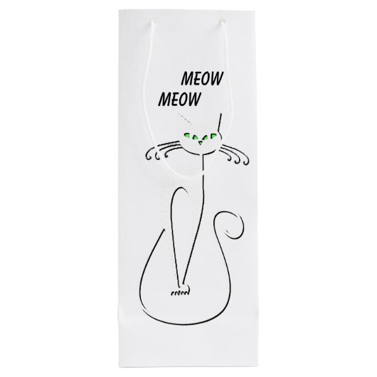 Slinky Black Cat Meow Custom Text Green Eyes Wijn Cadeautas (Achterkant)