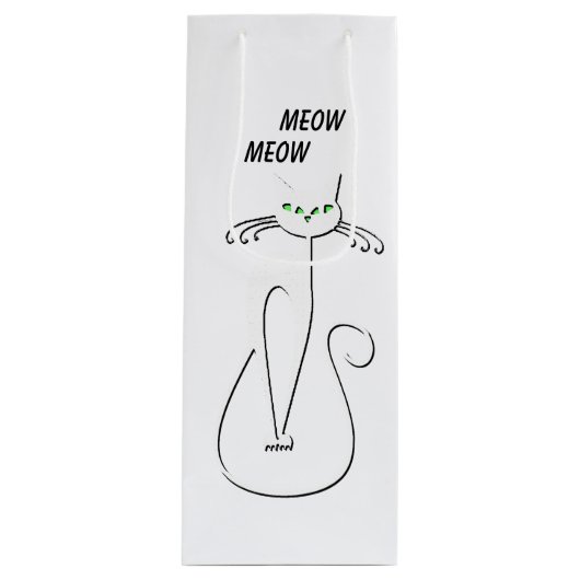 Slinky Black Cat Meow Custom Text Green Eyes Wijn Cadeautas (Voorkant)