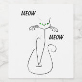 Slinky Black Cat Meow Custom Text Green Eyes Wijn Etiket (Enkel label)