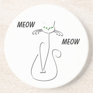Slinky Black Cat Meow Custom Text Green Eyes Zandsteen Onderzetter