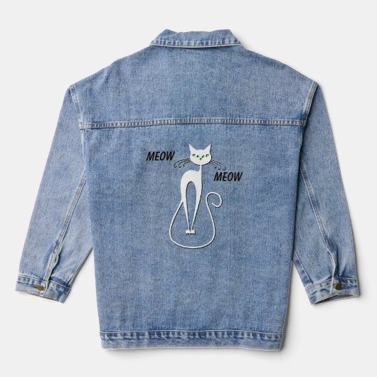 Slinky Black Cat Meow Meow Green Eyes Denim Jacket (Achterkant)
