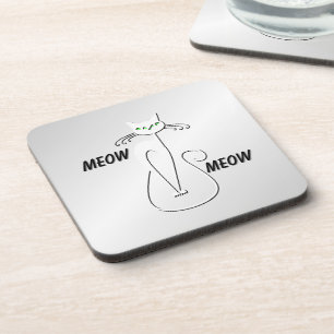 Slinky Black Cat Meow Meow Green Eyes on silver Bier Onderzetter