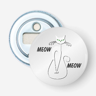 Slinky Black Cat Meow Meow Green Eyes on silver Button Flesopener