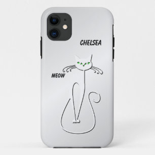 Slinky Black Cat Meow Meow Green Eyes on silver Case-Mate iPhone Case