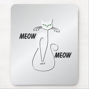 Slinky Black Cat Meow Meow Green Eyes on silver Muismat