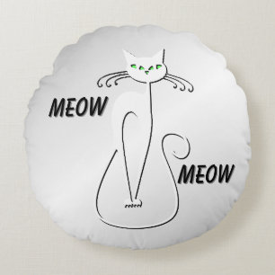 Slinky Black Cat Meow Meow Green Eyes on silver Rond Kussen
