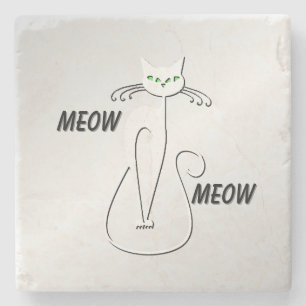 Slinky Black Cat Meow Meow Green Eyes on silver Stenen Onderzetter