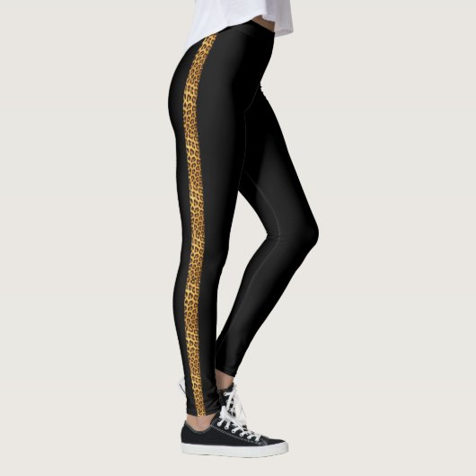 Slinky Leopard Fur Trendy Side Stripe op zwart Leggings (Rechts)
