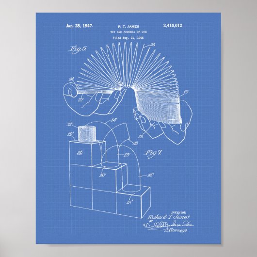 Slinky Speelgoed 1946 Patent Art - Blauwdruk Poster (Voorkant)