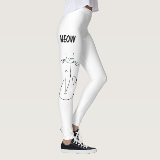 Slinky zwarte kat miauw miauw groene ogen op wit leggings (Rechts)