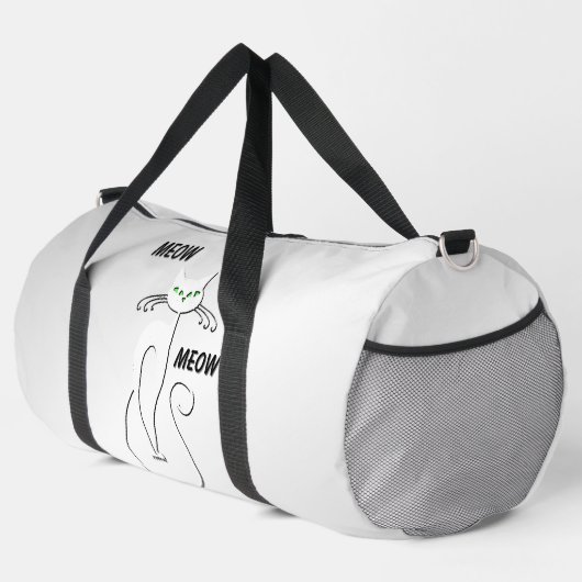 Slinky zwarte kat miauw miauw groene ogen op zilve plunjezak (Rechterhoek)