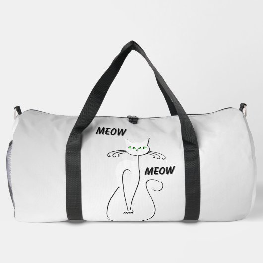 Slinky zwarte kat miauw miauw groene ogen op zilve plunjezak (Achterkant)