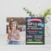 Slip and slide verjaardag bash roze Krijtbord foto Kaart (Staand voorkant)