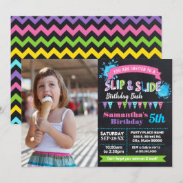 Slip and slide verjaardag bash roze Krijtbord foto Kaart