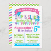 Slip and slide verjaardagsfeest roze blauwgroen gr kaart (Voorkant / Achterkant)