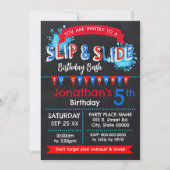 Slip and Slide Zomer Verjaardags Bash Rood Wit Bla Kaart (Voorkant)