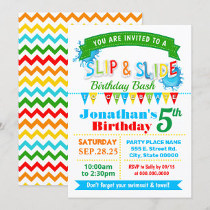 Slip en dia verjaardag bash primaire kleuren parti kaart