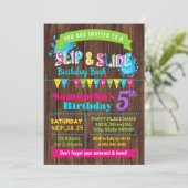 Slip en Slide Hot Pink verjaardagsfeestje zomer Kaart (Staand voorkant)