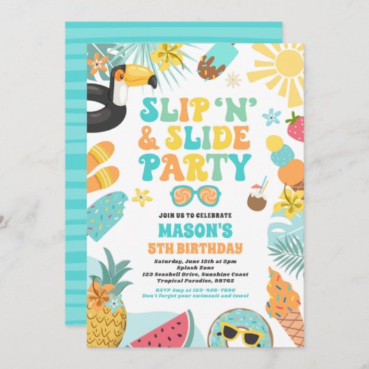 Slip 'n' Slide Splash Pad Zomer Verjaardagsfeest Kaart (Voorkant / Achterkant)